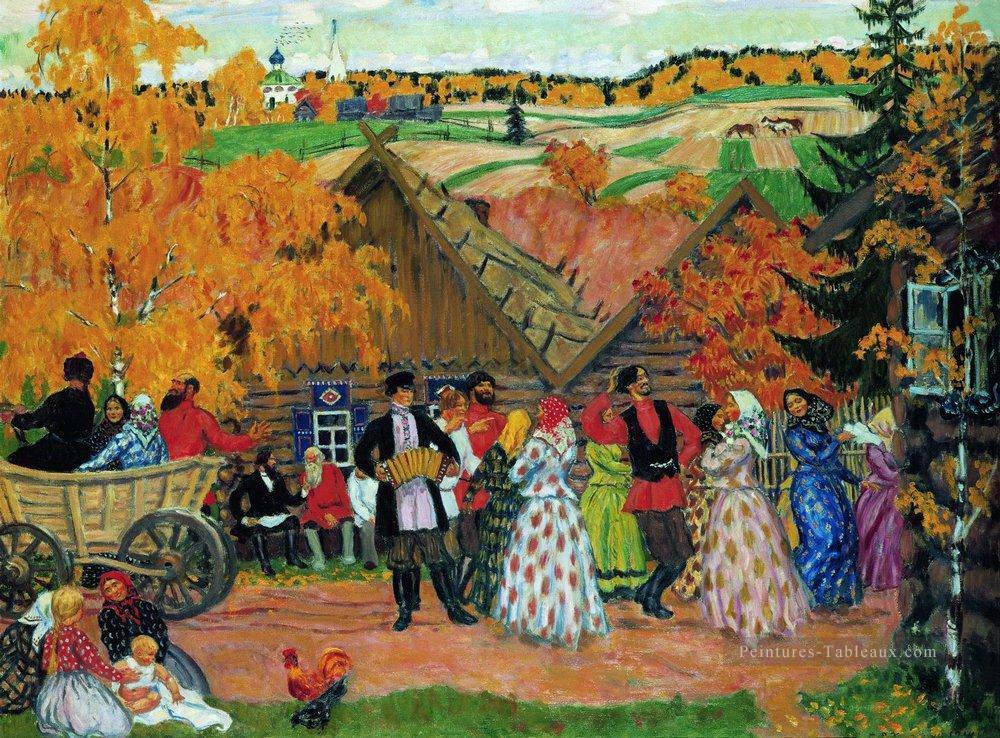 fête de village vacances d’automne dans le village 1914 Boris Mikhailovich Kustodiev Peintures à l'huile